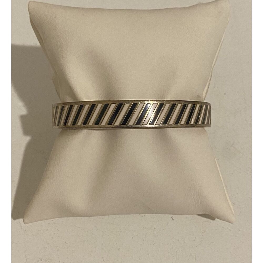 Kate Spade Black And White Striped Enamel Bangle Bracelet